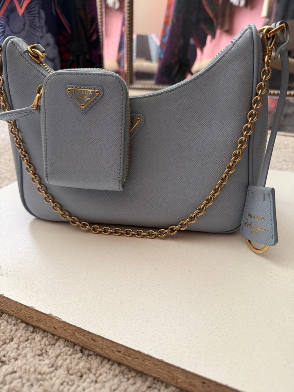 Prada Powder Blue Saffiano Leather Shoulder Bag with Coin Pouch - Picture 6 of 6